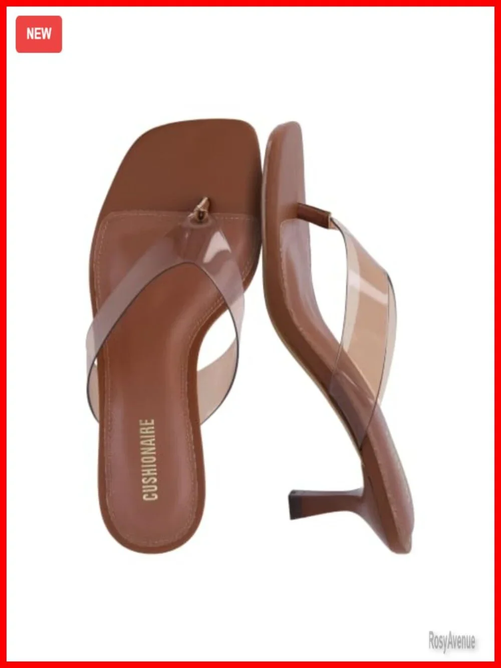 Kitten Heel Clear Strap Square Toe Sandals with Memory Foam Comfort